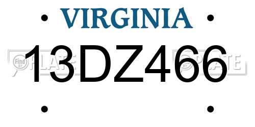 13DZ466 Virginia License Plate