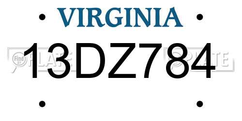 13DZ784 Virginia License Plate