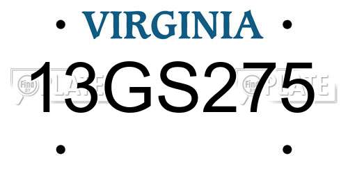 13GS275 Virginia License Plate