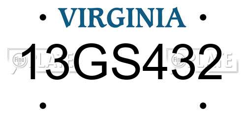 13GS432 Virginia License Plate