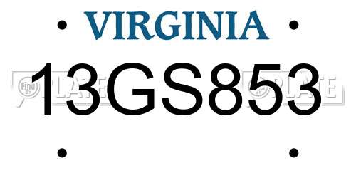 13GS853 Virginia License Plate