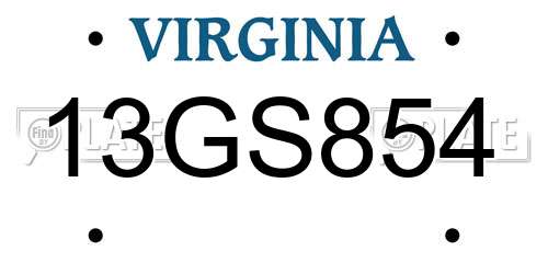 13GS854 Virginia License Plate