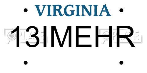 13IMEHR Virginia License Plate