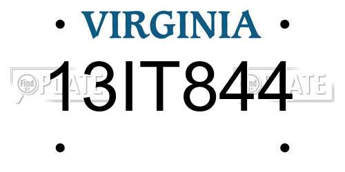 13IT844 Virginia License Plate