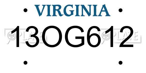 13OG612 Virginia License Plate