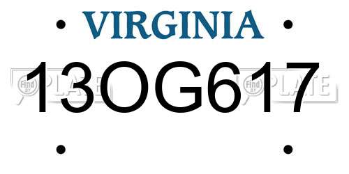 13OG617 Virginia License Plate