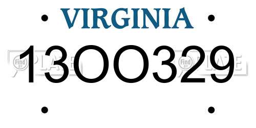 13OO329 Virginia License Plate
