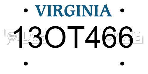 13OT466 Virginia License Plate