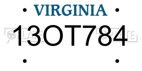 13OT784 Virginia License Plate