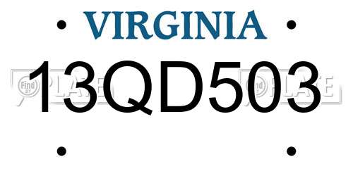 13QD503 Virginia License Plate