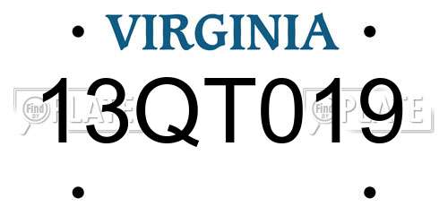 13QT019 Virginia License Plate