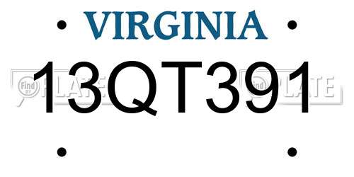 13QT391 Virginia License Plate