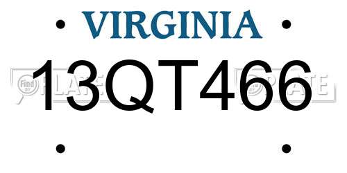 13QT466 Virginia License Plate