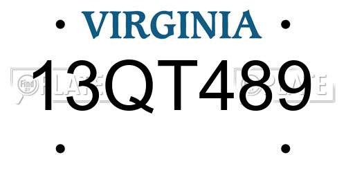 13QT489 Virginia License Plate