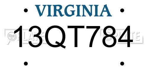 13QT784 Virginia License Plate