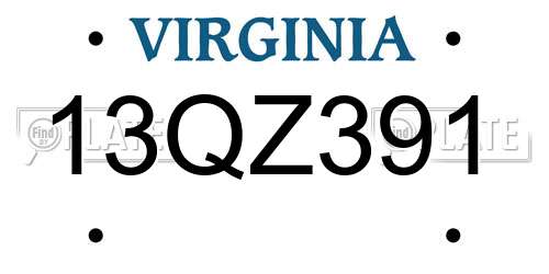 13QZ391 Virginia License Plate