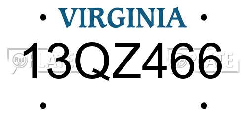 13QZ466 Virginia License Plate