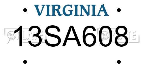 13SA608 Virginia License Plate
