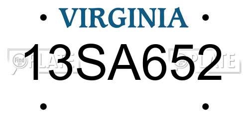 13SA652 Virginia License Plate