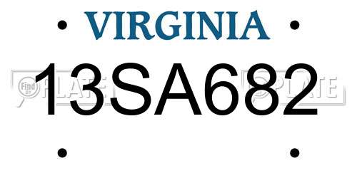 13SA682 Virginia License Plate