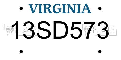 13SD573 Virginia License Plate