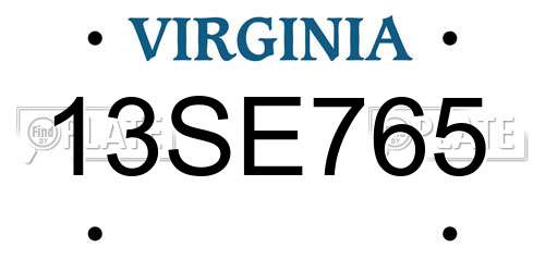 13SE765 Virginia License Plate