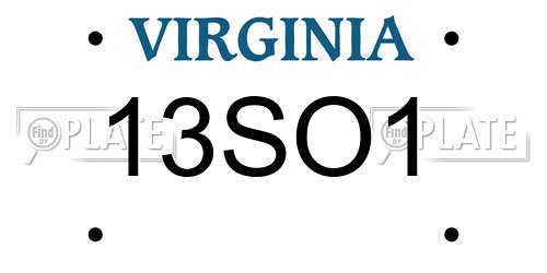 13SO1 Virginia License Plate