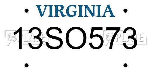 13SO573 Virginia License Plate