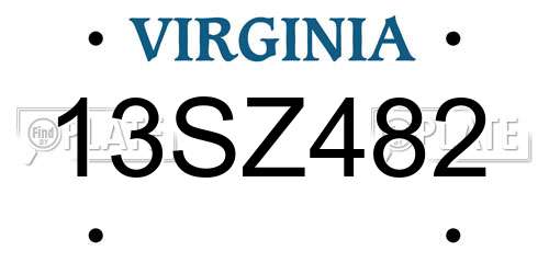 13SZ482 Virginia License Plate