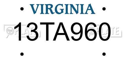 13TA960 Virginia License Plate