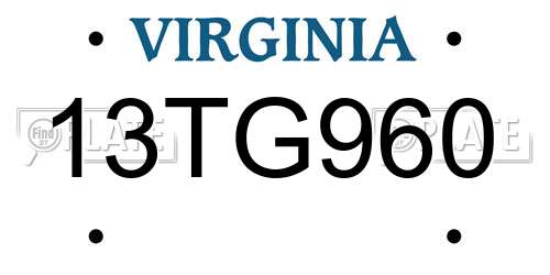 13TG960 Virginia License Plate