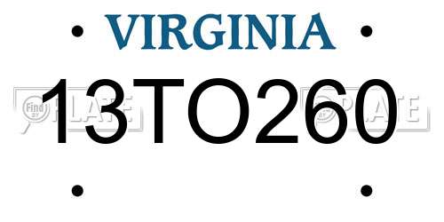 13TO260 Virginia License Plate