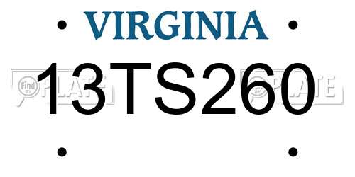 13TS260 Virginia License Plate