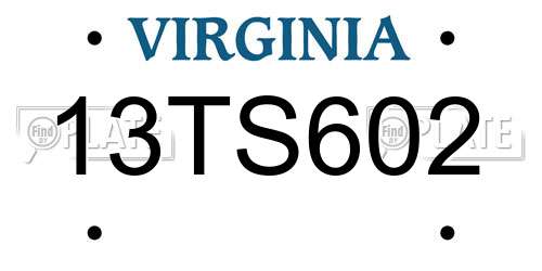 13TS602 Virginia License Plate