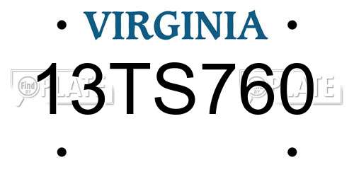 13TS760 Virginia License Plate