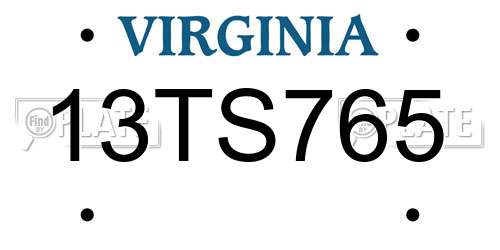 13TS765 Virginia License Plate