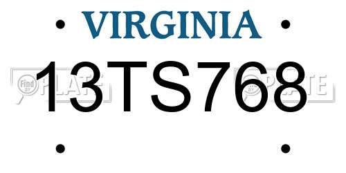 13TS768 Virginia License Plate