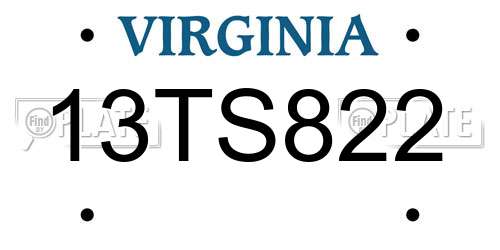 13TS822 Virginia License Plate