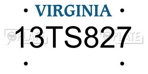 13TS827 Virginia License Plate