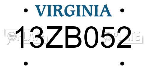 13ZB052 Virginia License Plate