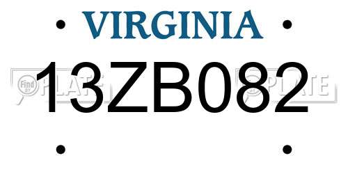 13ZB082 Virginia License Plate