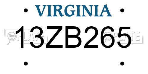 13ZB265 Virginia License Plate