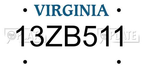 13ZB511 Virginia License Plate