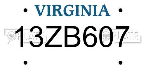 13ZB607 Virginia License Plate