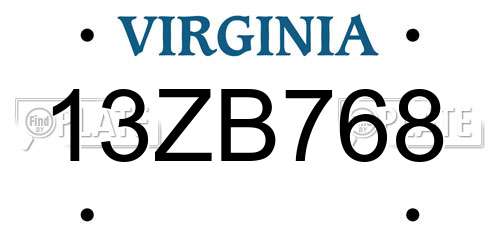 13ZB768 Virginia License Plate
