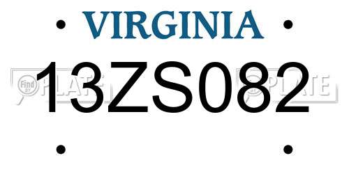 13ZS082 Virginia License Plate
