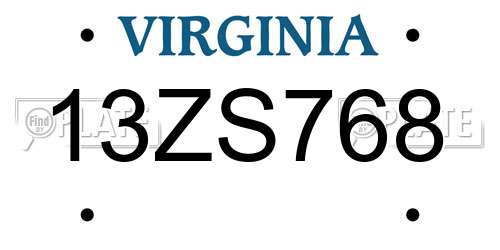 13ZS768 Virginia License Plate