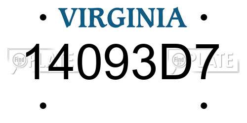 14093D7 Virginia License Plate