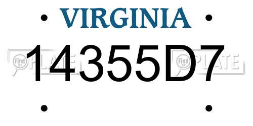 14355D7 Virginia License Plate