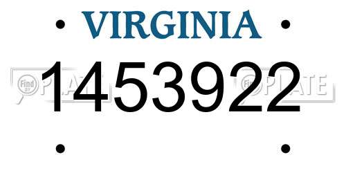 1453922 Virginia License Plate